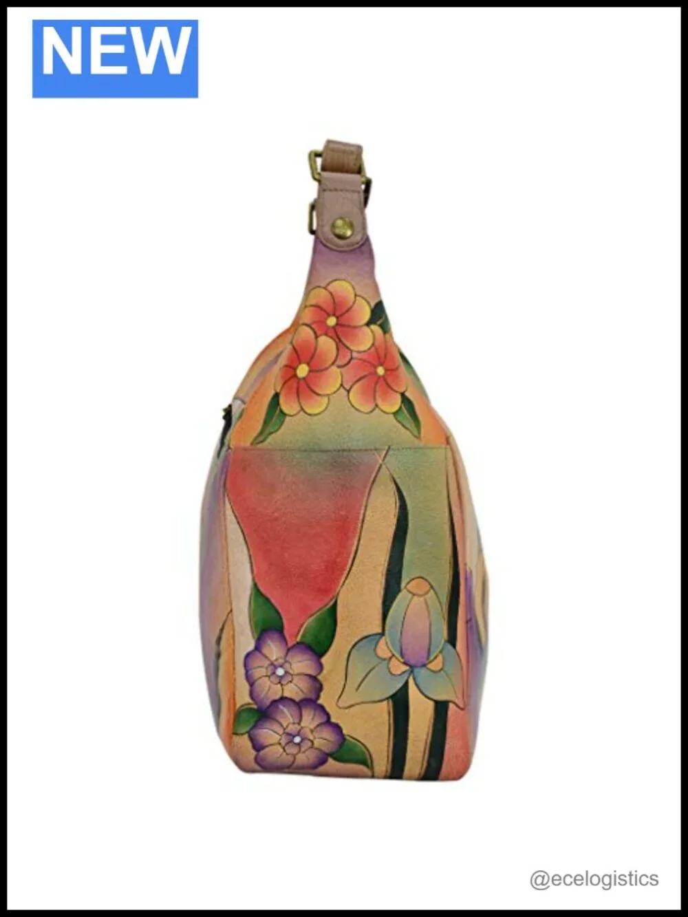 Handpainted Leather Hobo Bag with Multiple Pockets